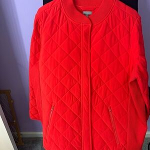 Talbots Bright Red Quilted Bomber Jacket